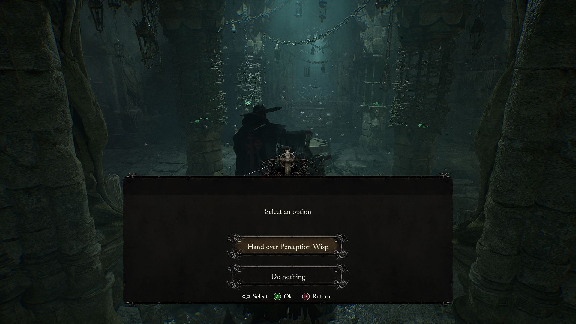 Player with the option to hand over Perception Wisp to Exacter Dunmire Lords of the Fallen 