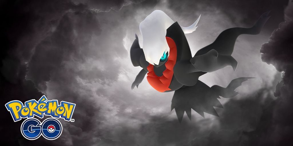 Darkrai flying in the night sky surrounded by dark clouds