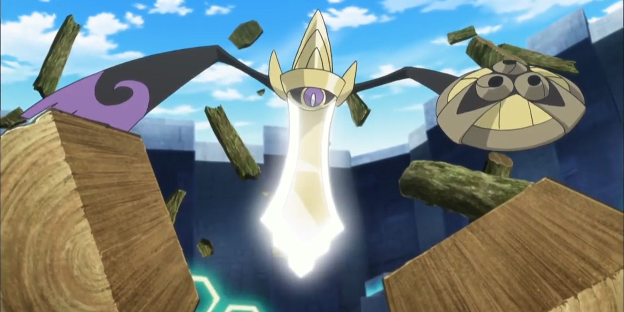 Pokemon - Aegislash slashing through logs