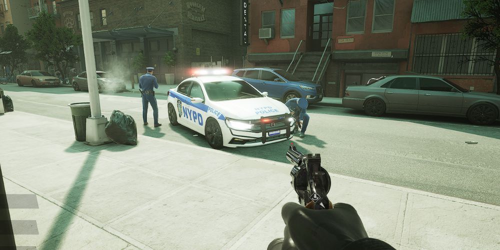 Everyday Uniformed Police Taking Cover Behind NYPD Squad Car in Payday 3