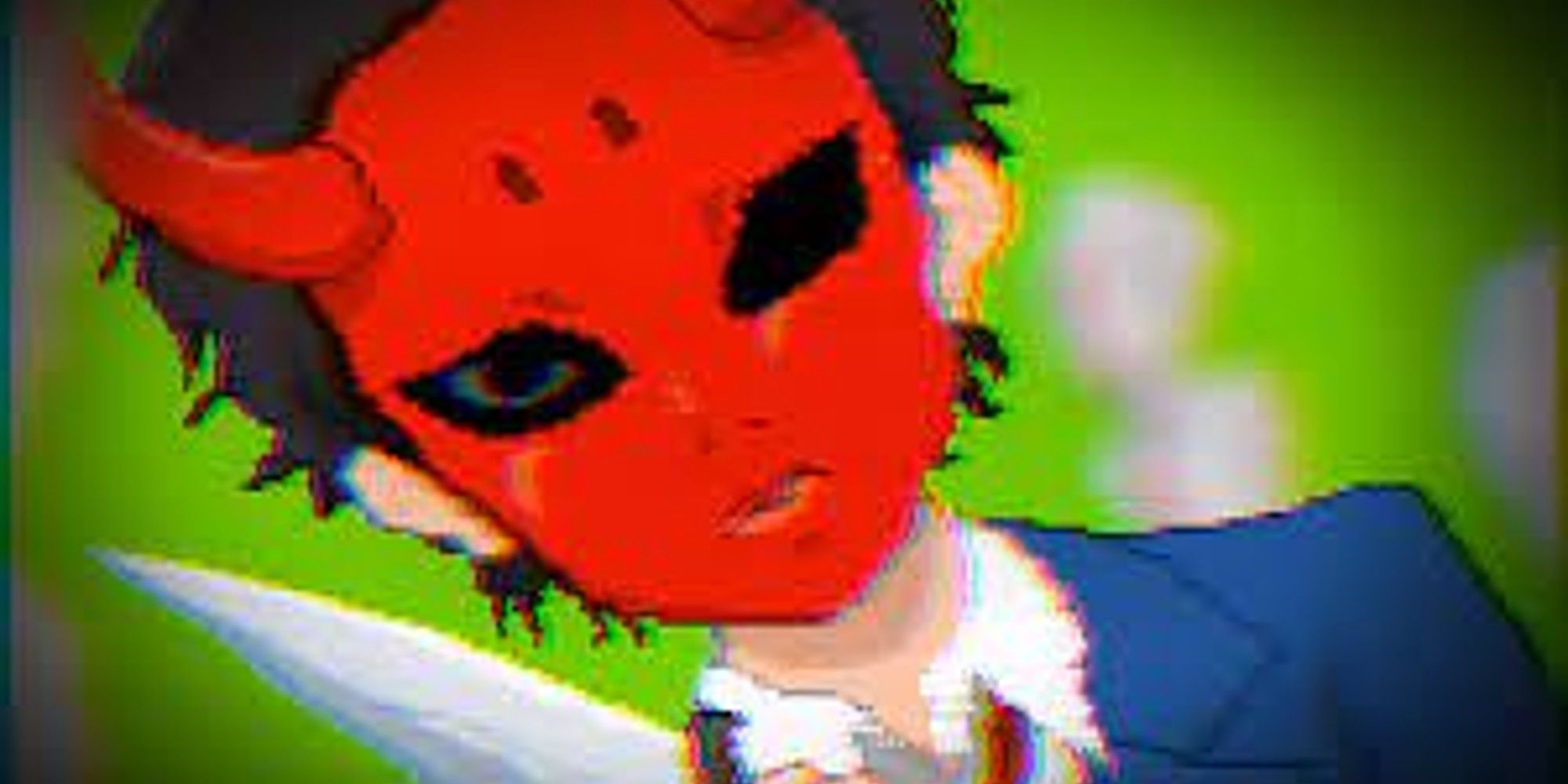 Protagonist Brian wears a mask and holds a knife in Yuppie Psycho