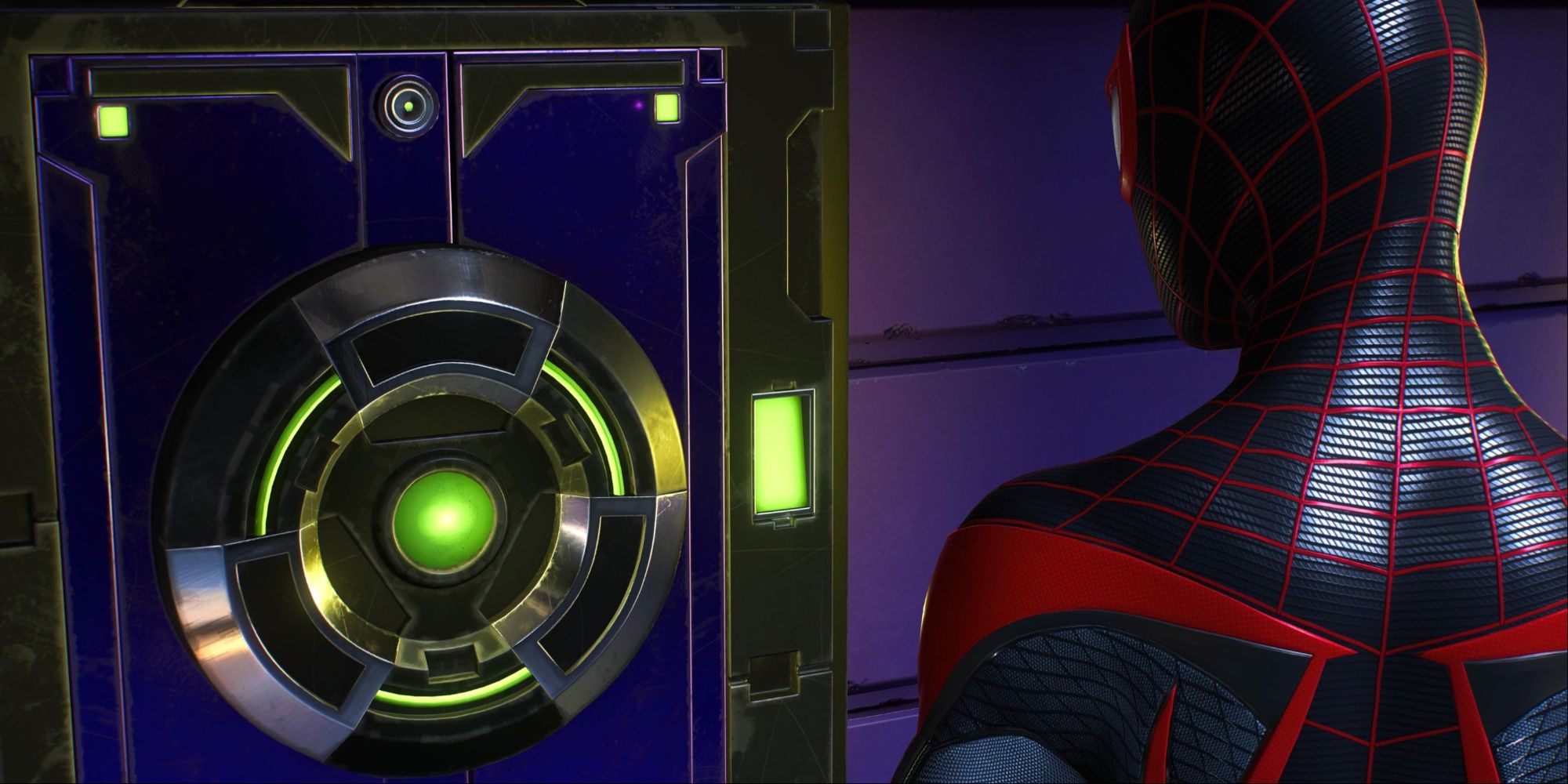 Miles opening one of Prowler's stashes in Marvel's Spider-Man 2