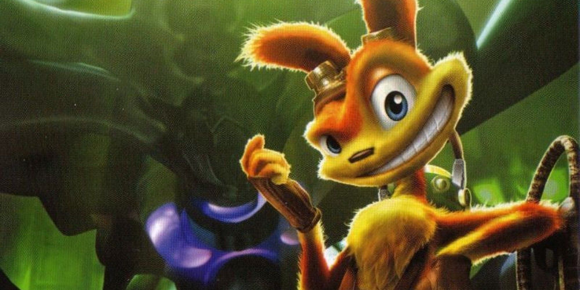 Daxter standing in front of a bug.