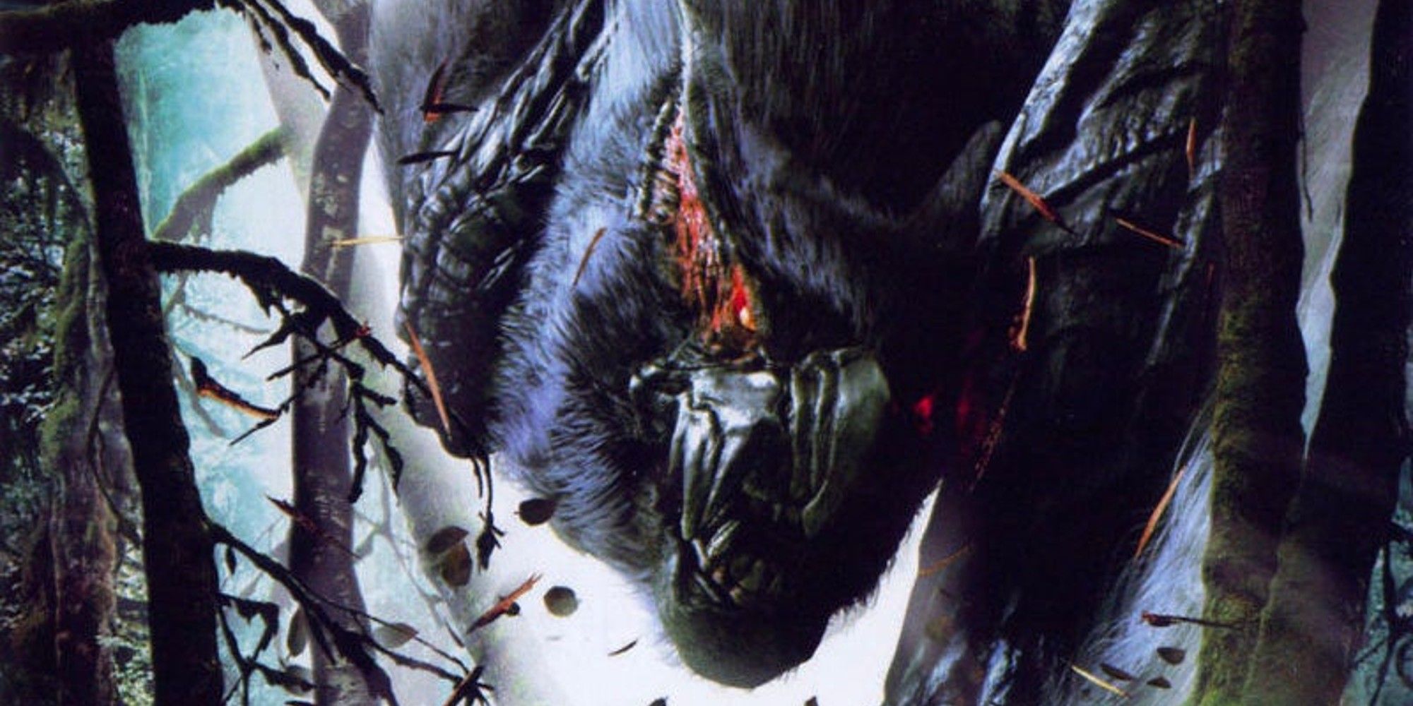 Nargacuga crushing some trees in Monster Hunter Freedom Unite.
