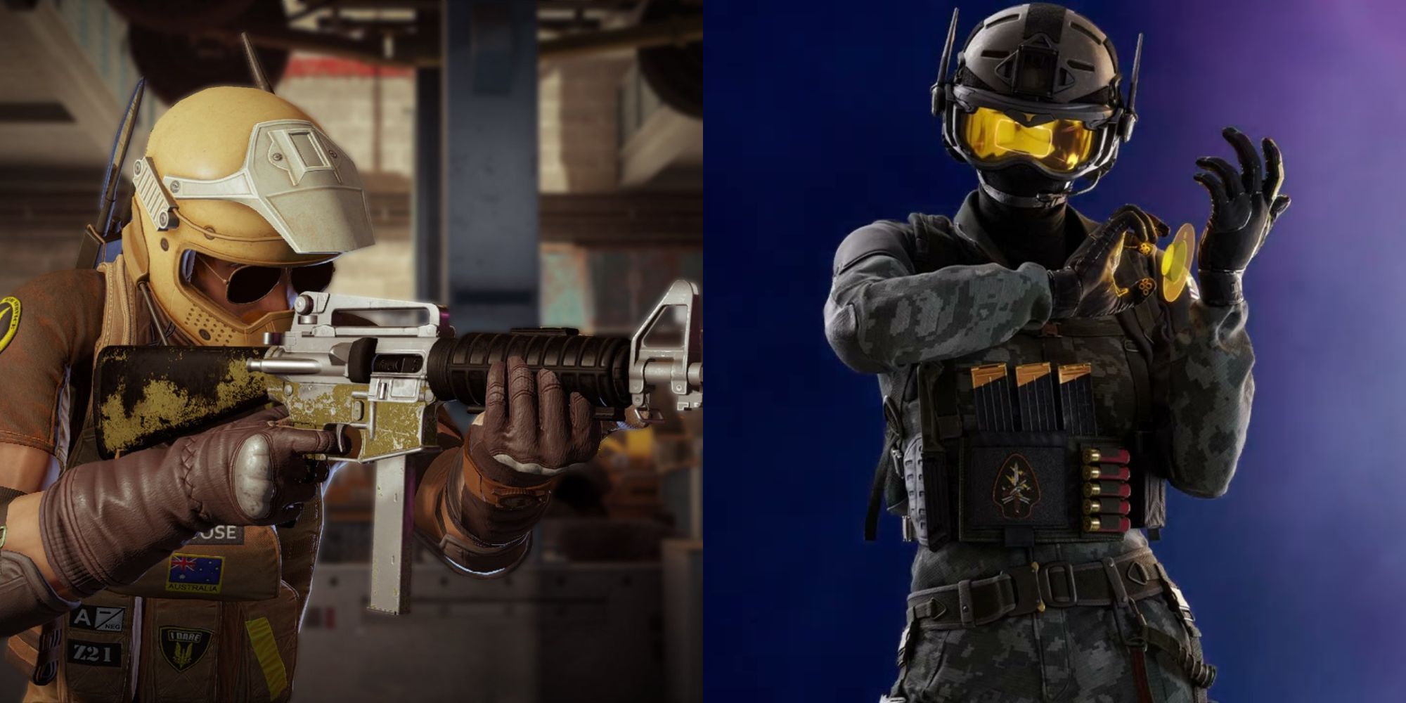 Split image of Mozzie and Solis in Rainbow Six Siege