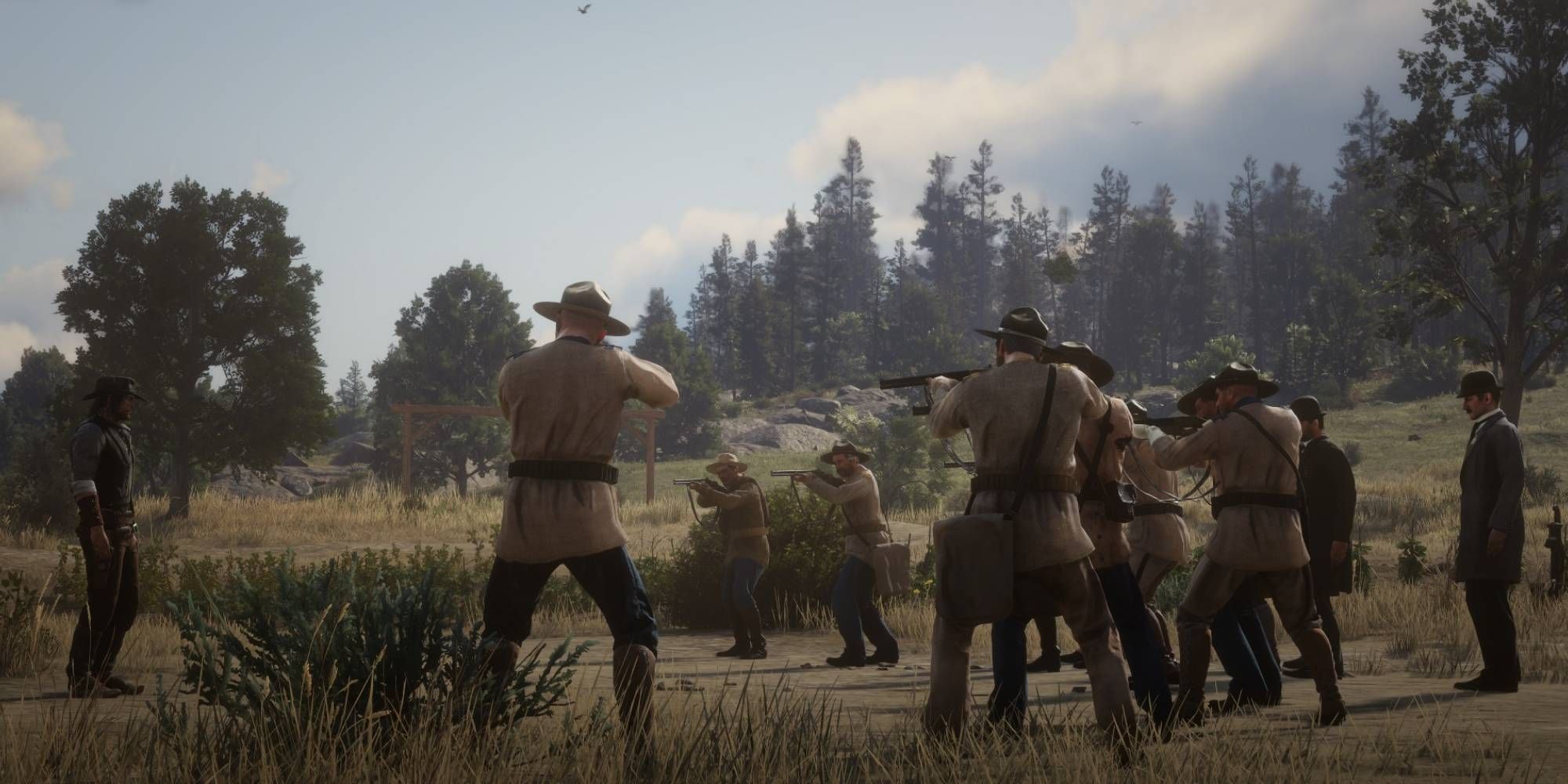 John facing soldiers at the end of Red Dead Redemption