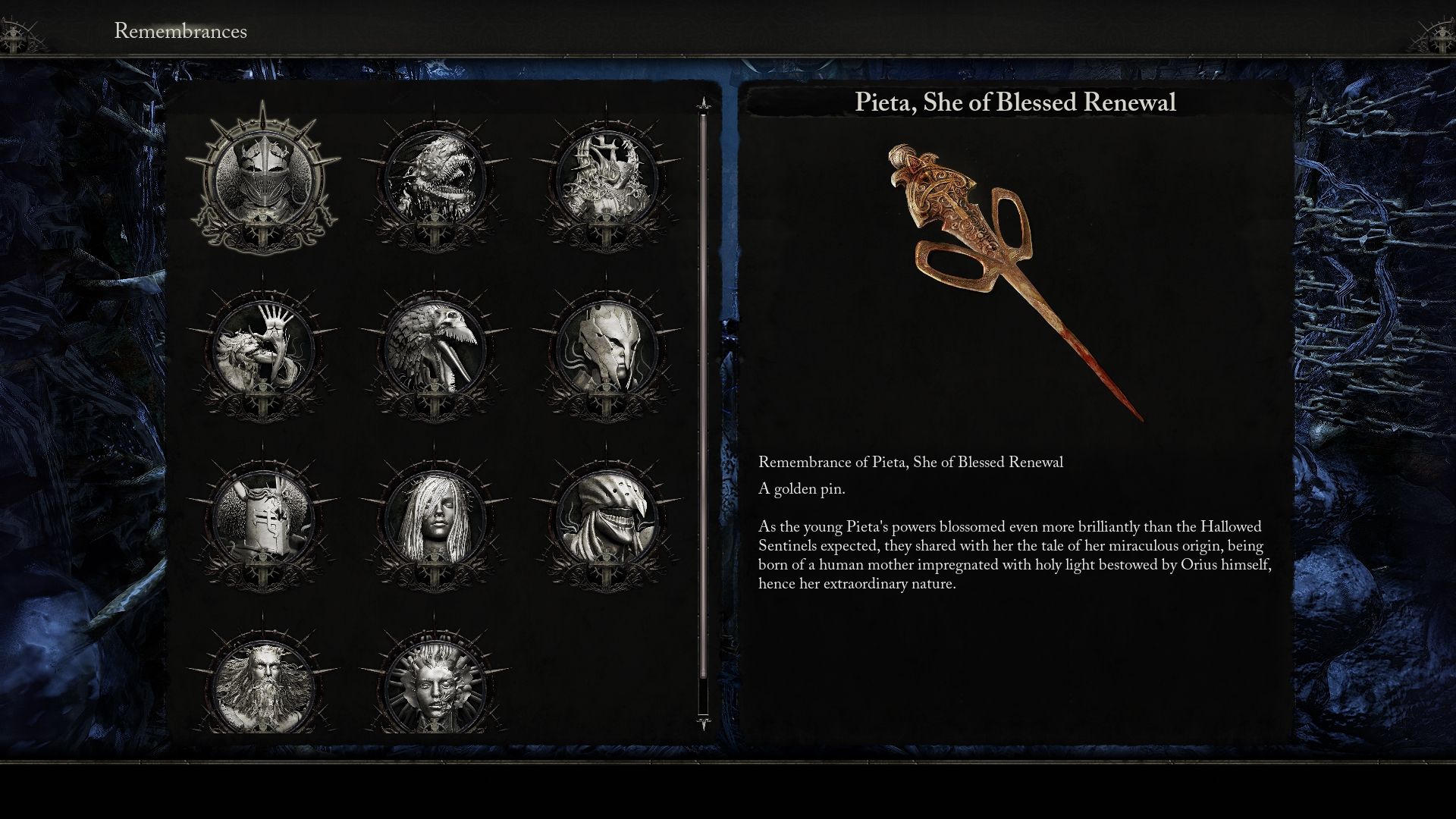 Remembrance menu at Molhu in Lords of the Fallen