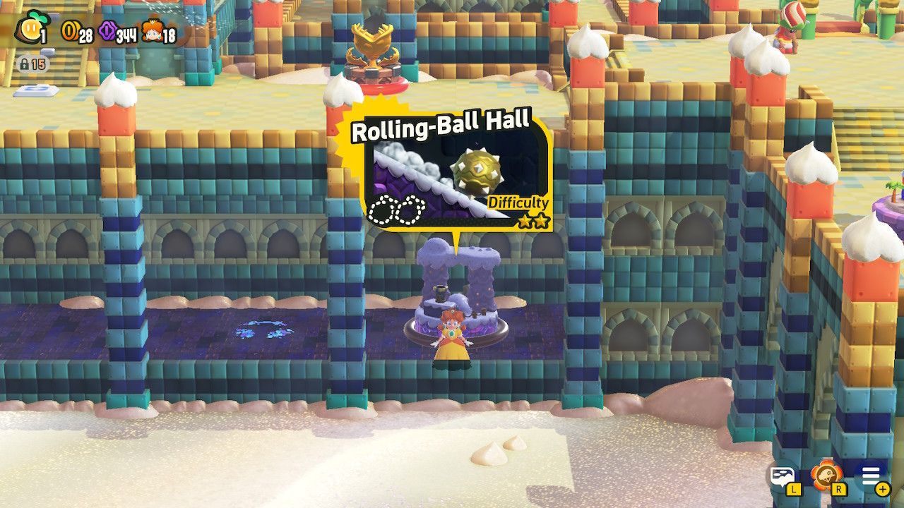 The Rolling-Ball Hall Level in a hidden hallway underneath the castle.