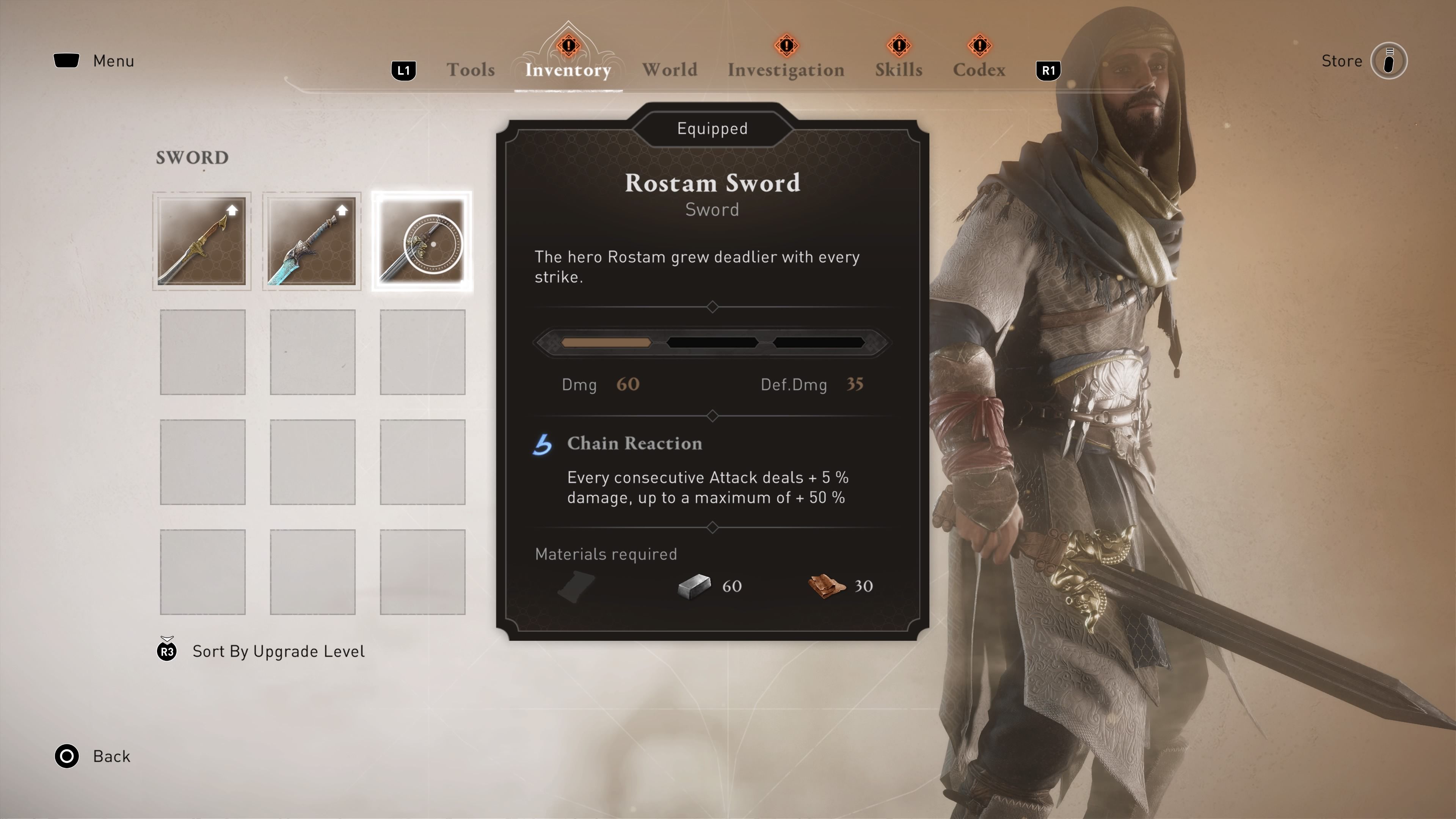 Rostam Sword reward after completing the Weapons Dealer contract in Assassin's Creed Mirage