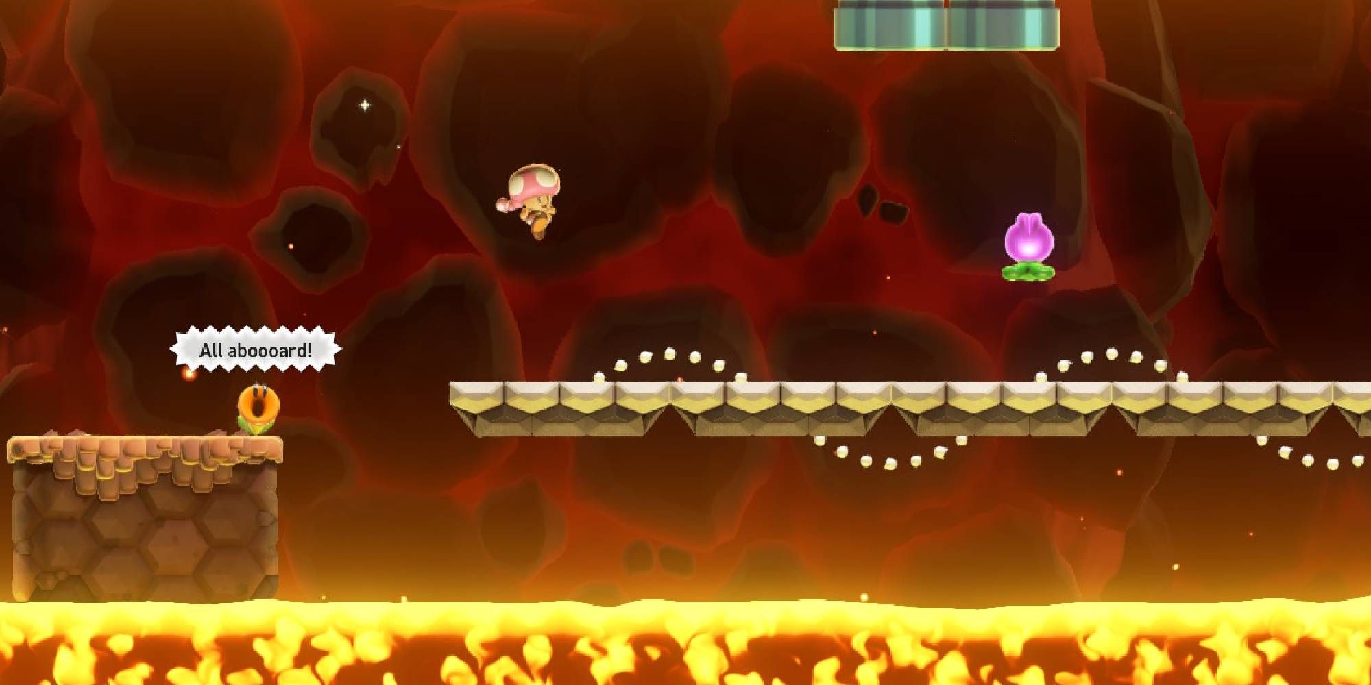 super mario wonder toadette surrounded by lava