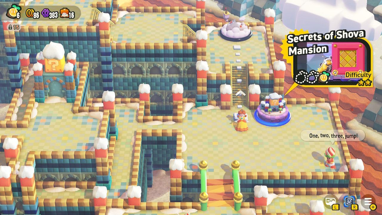 The Secrets of Shova Mansion Level next to a staircase leading to the third level of the castle.