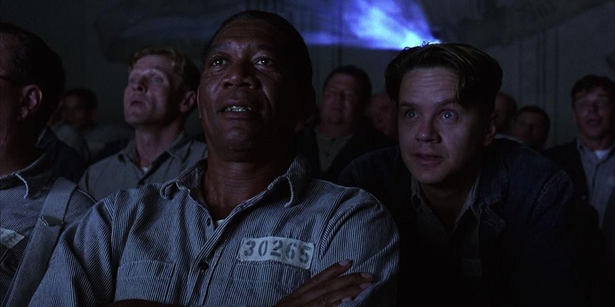 Andy and Reed from Shawshank Redemption watch a movie.