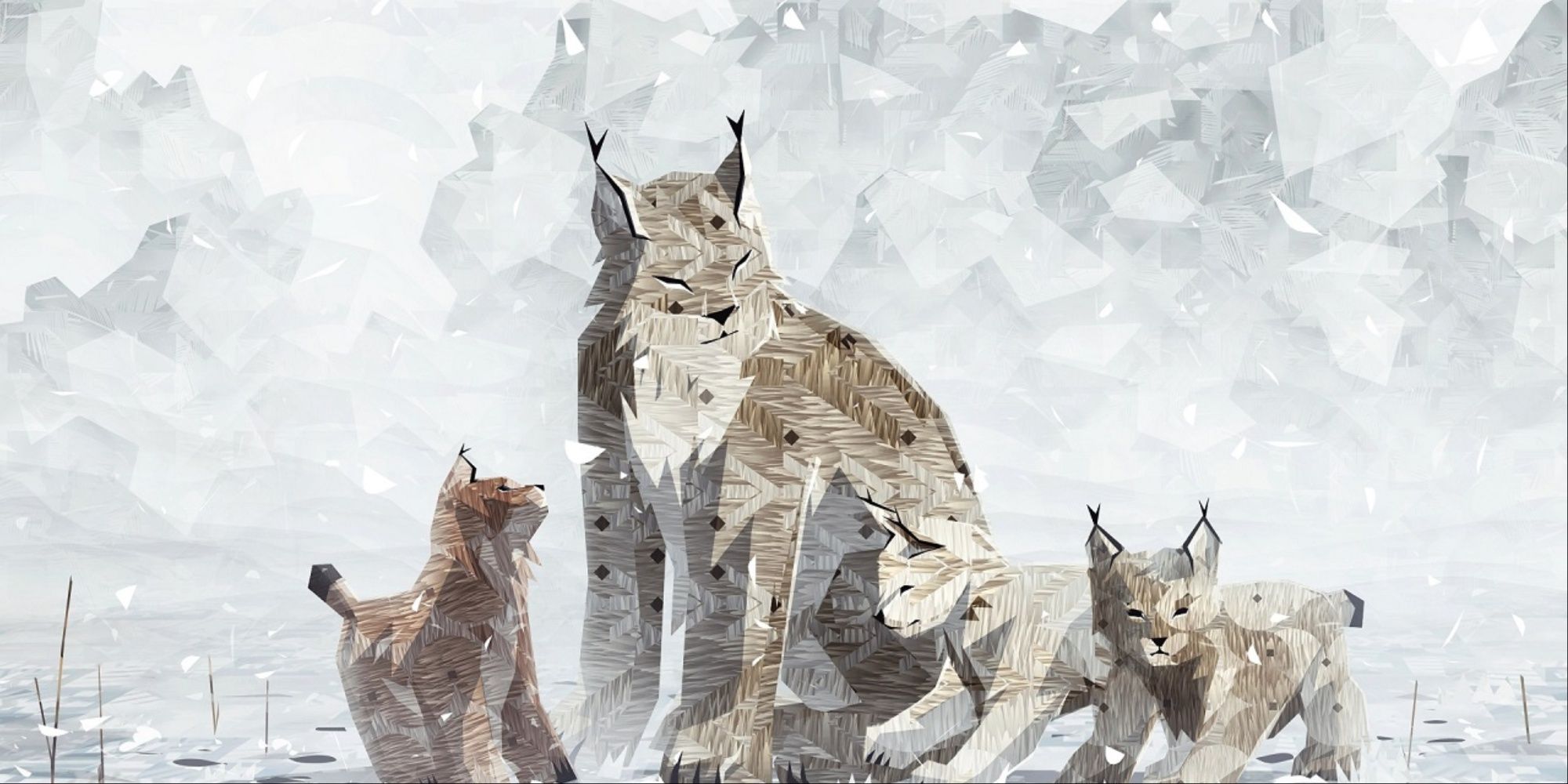 Mother lynx with her cubs