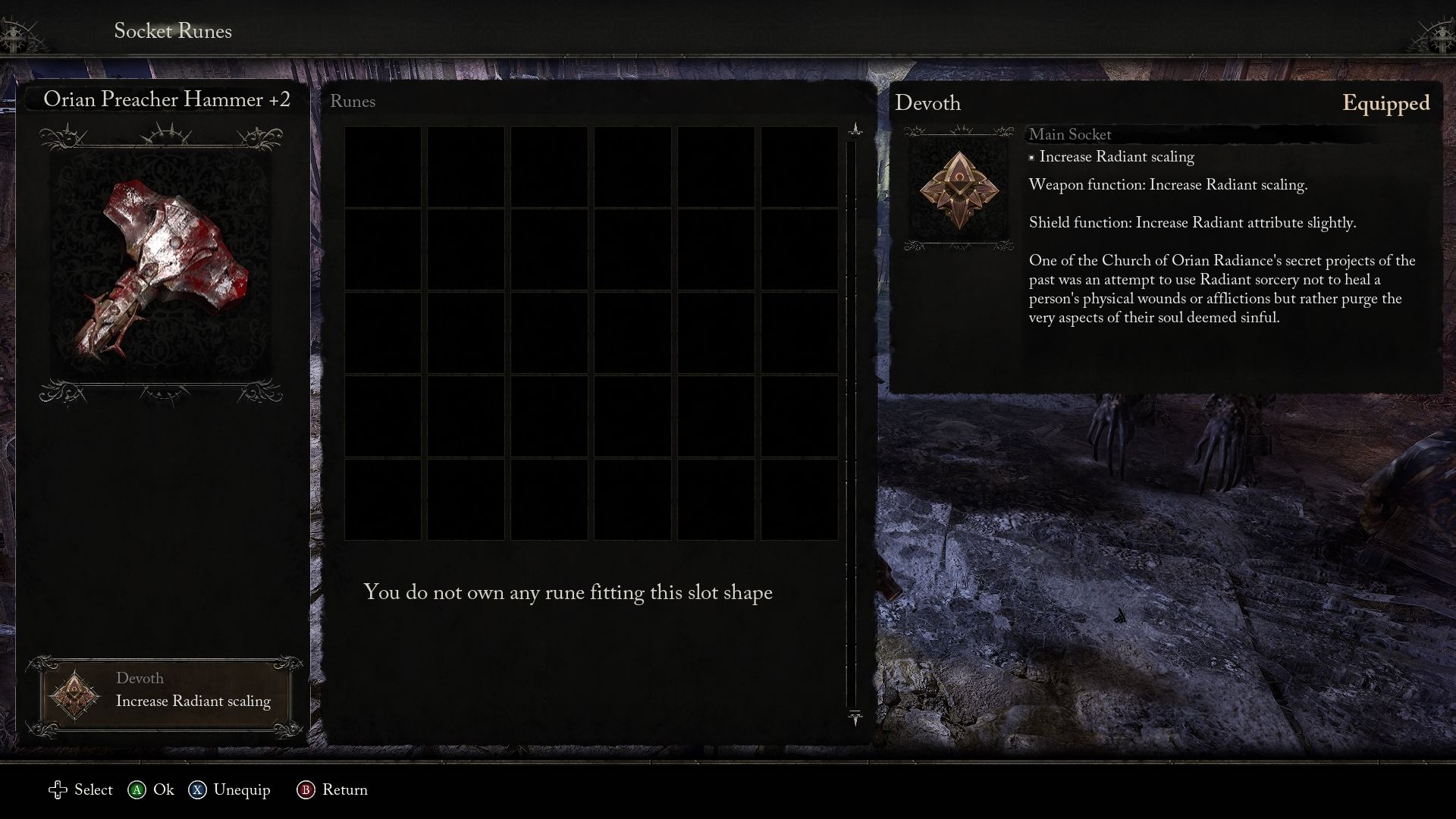 Socket Runes menu in Lords of the Fallen
