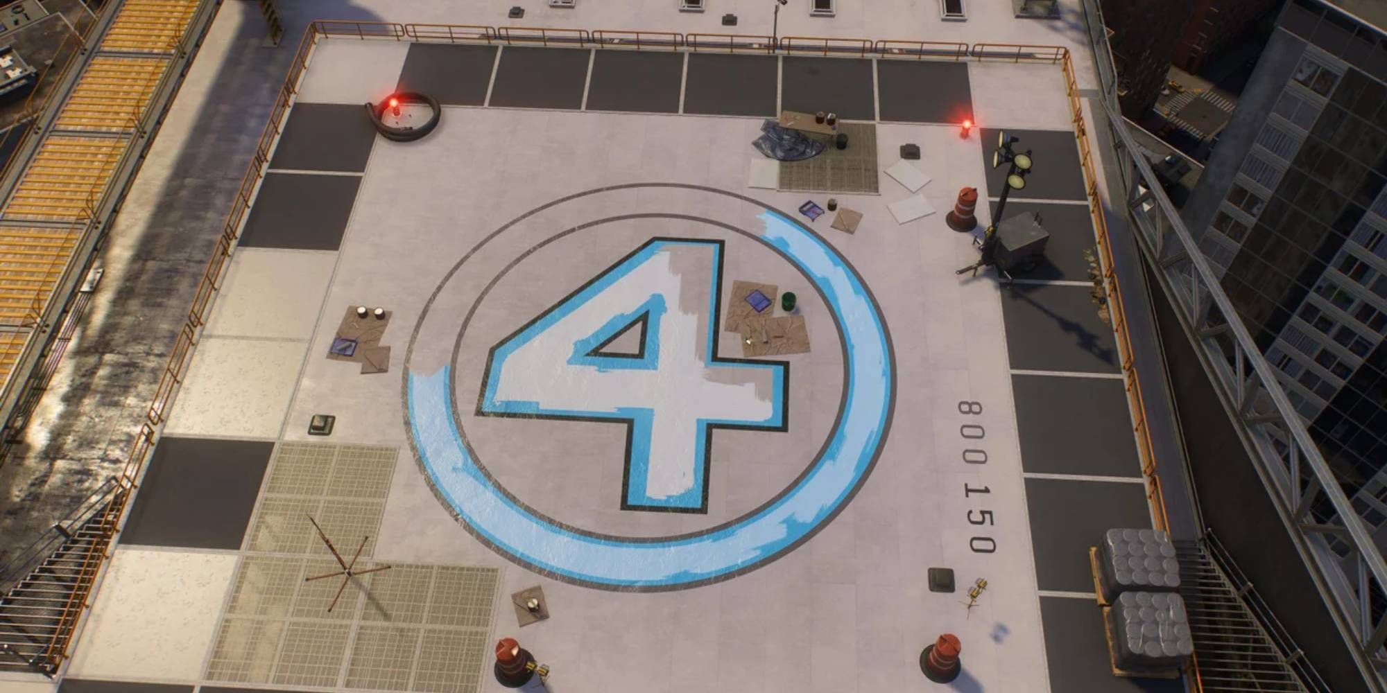 The Baxter Building showcasing the Fantastic 4 logo from Spider Man 2