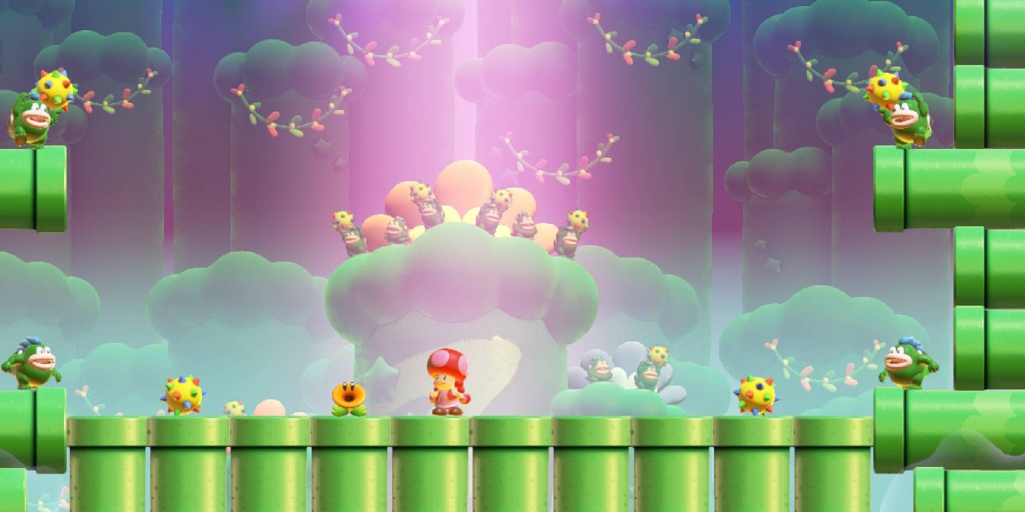 fire toadette in angry spikes and sinkin pipes musical section