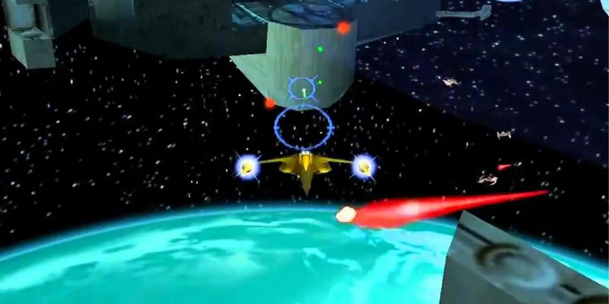 Star Wars Battle For Naboo screenshot showing a Naboo Starfighter in action in space