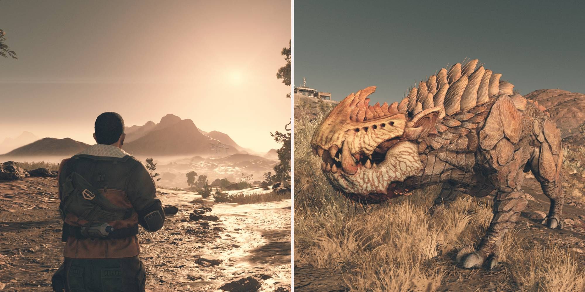 Left, Davis Wilson on the prairie. Right, a vicious Ashta in Starfield.