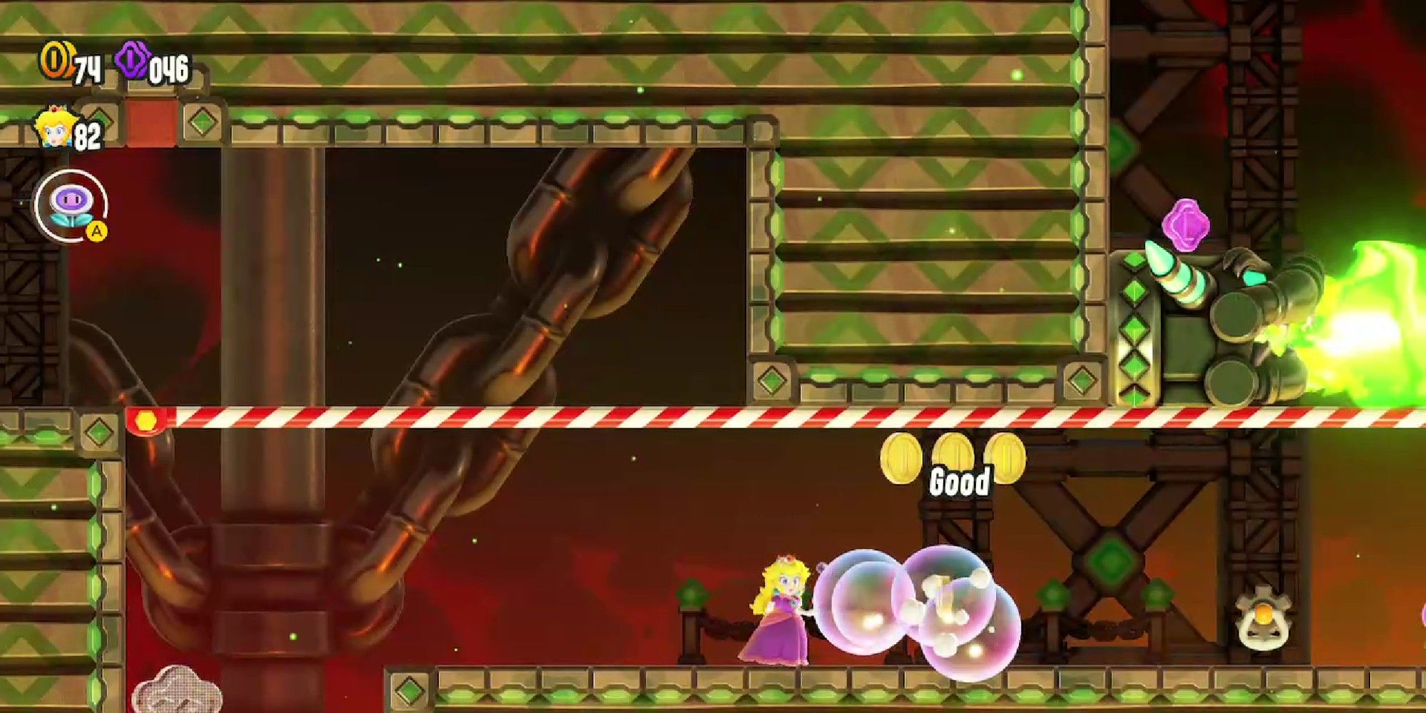 Super Mario Wonder Peach with Bubble power using them for protection