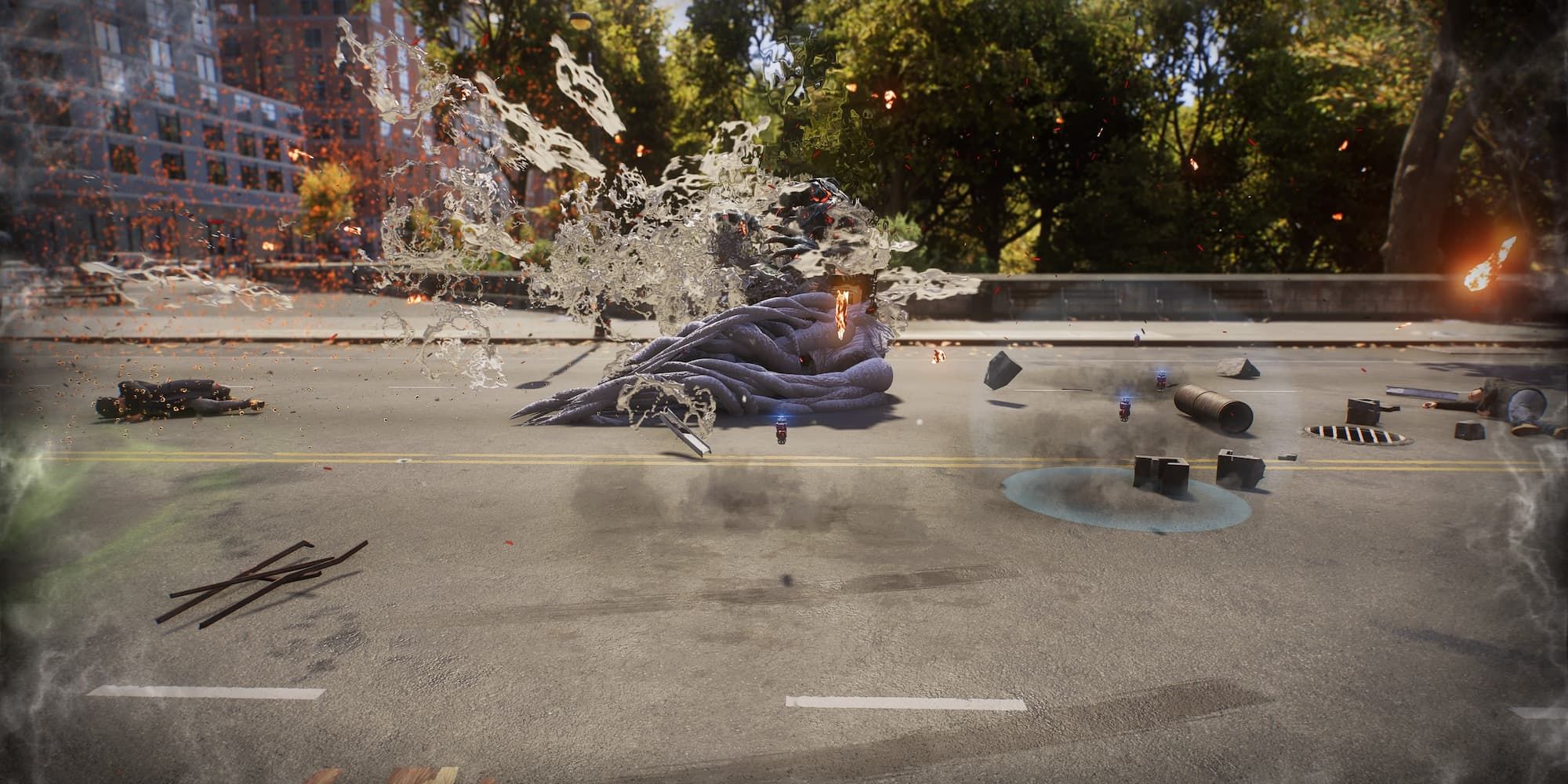 Spider-Man uses one of his symbiote abilities during his Symbiote Surge in Spider-Man 2.