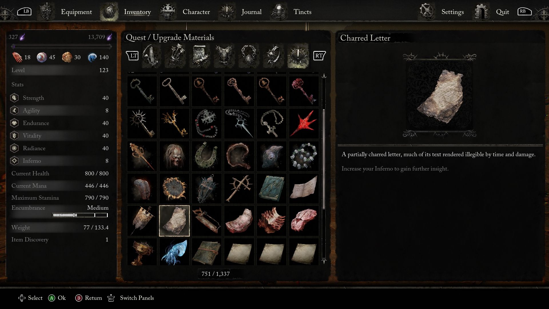 The Charred Letter item description in Lords of the Fallen