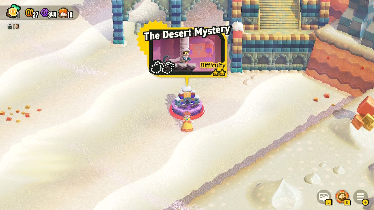 The Desert Mystery Level next to a staircase leading up to the castle.
