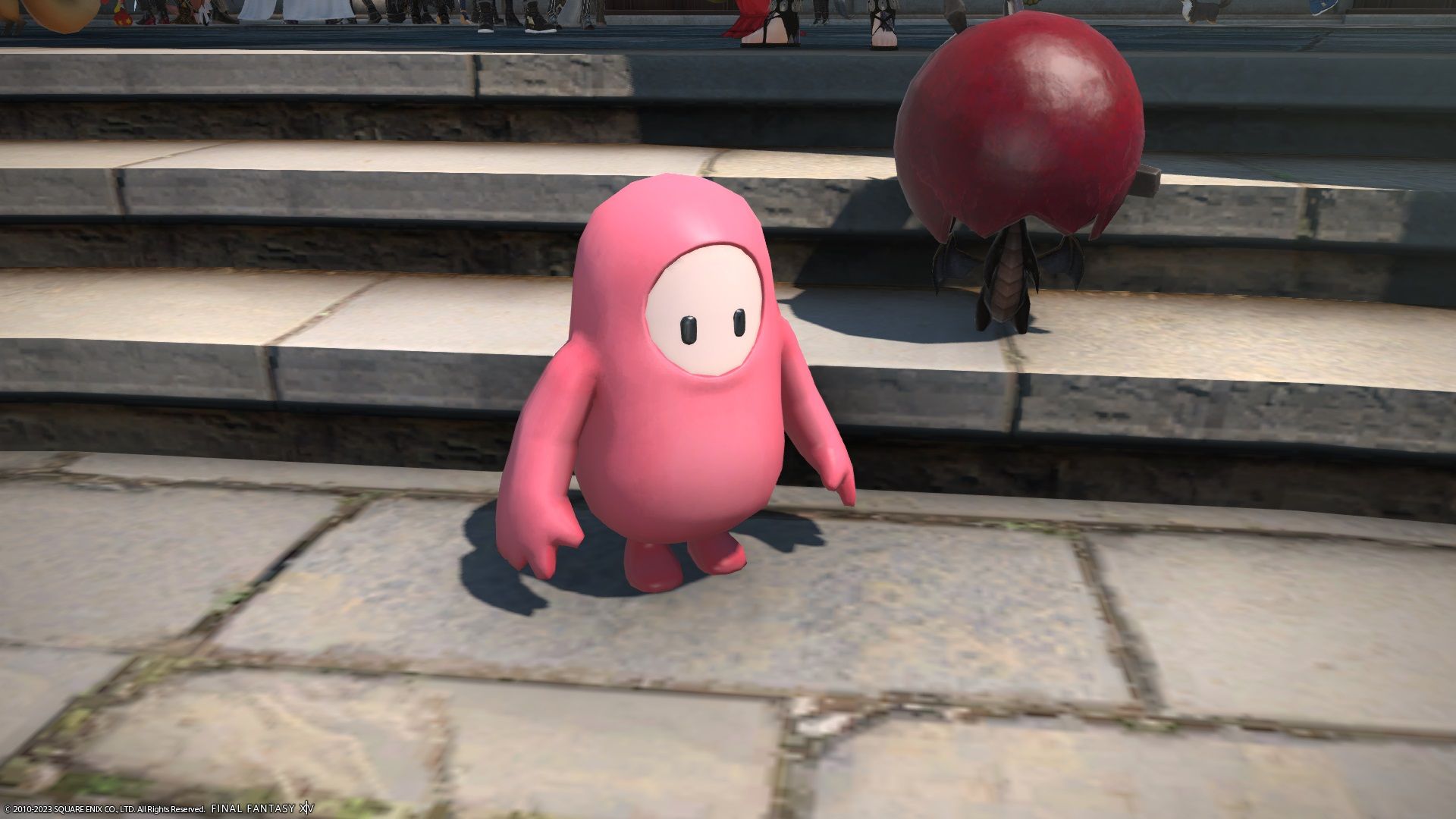 The Fall Guys Pink Bean minion in Final Fantasy 14.