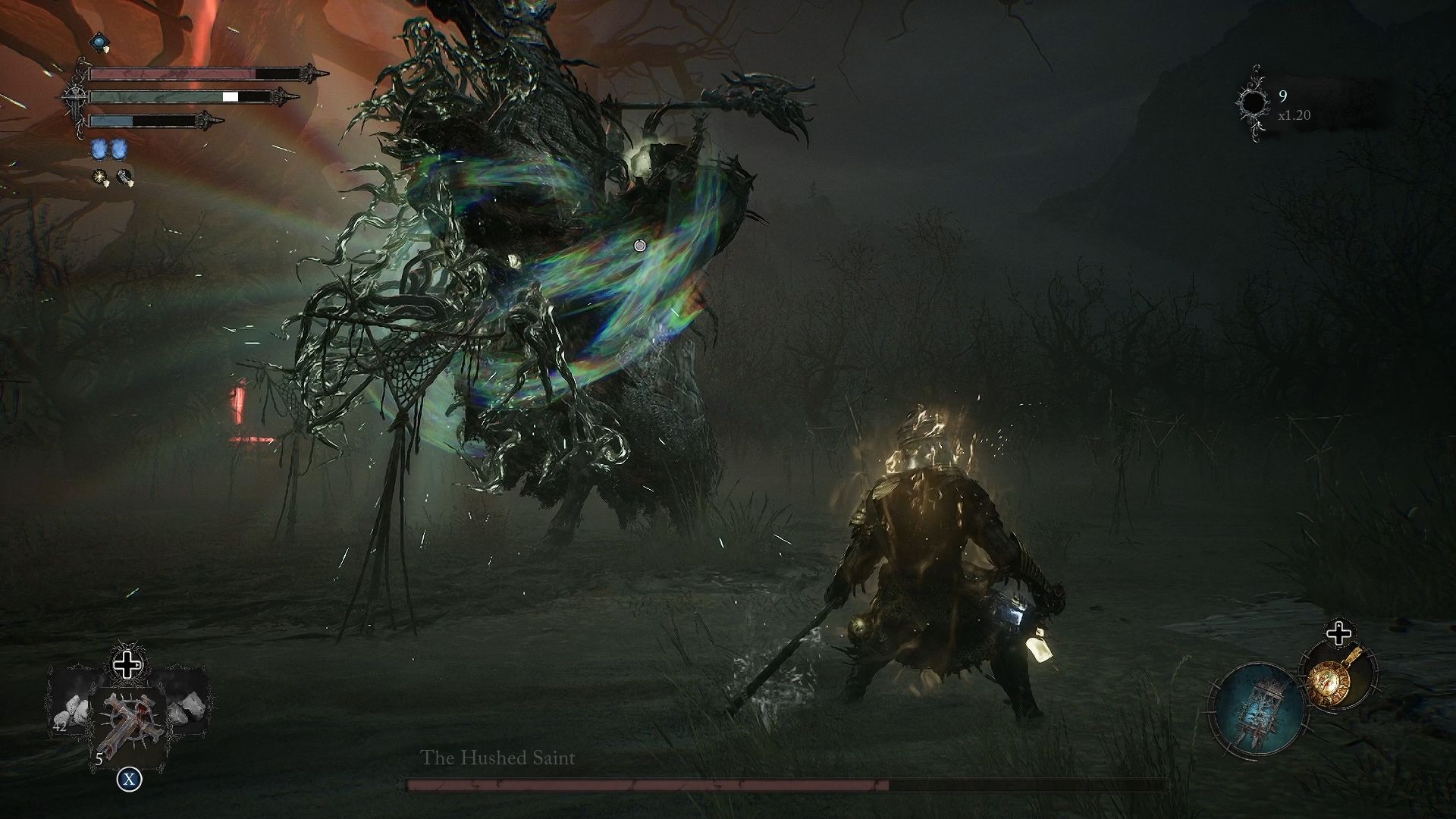The Hushed Saint is about to use his shockwave attack Lords of the Fallen