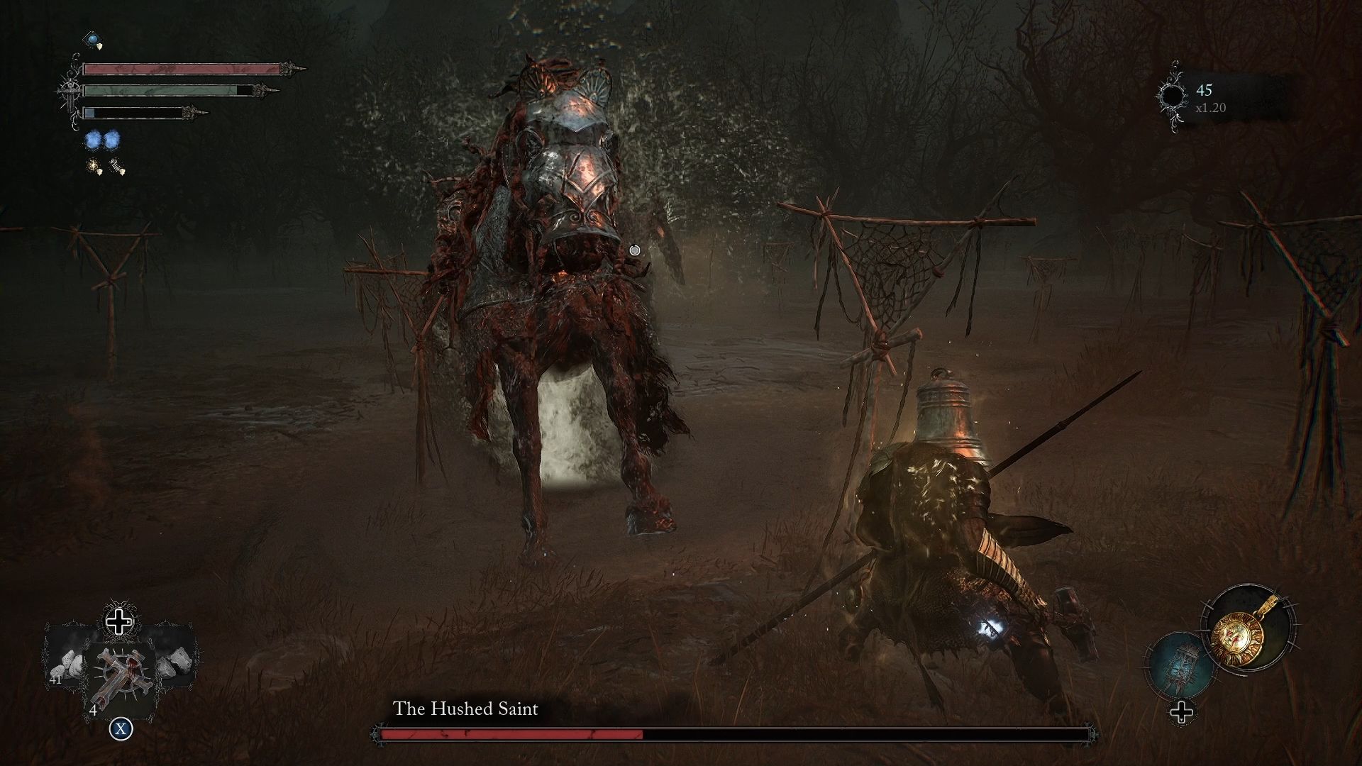 The Hushed Saint summoned his horse to charge toward the player Lords of the Fallen