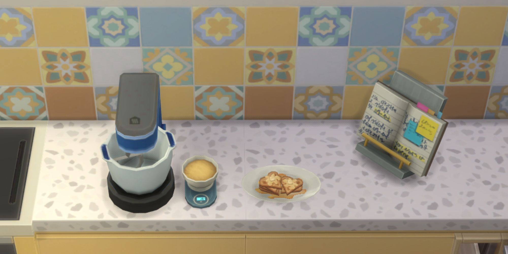 The Sims 4 HCH Plain Waffles on side with mixer and recipe book
