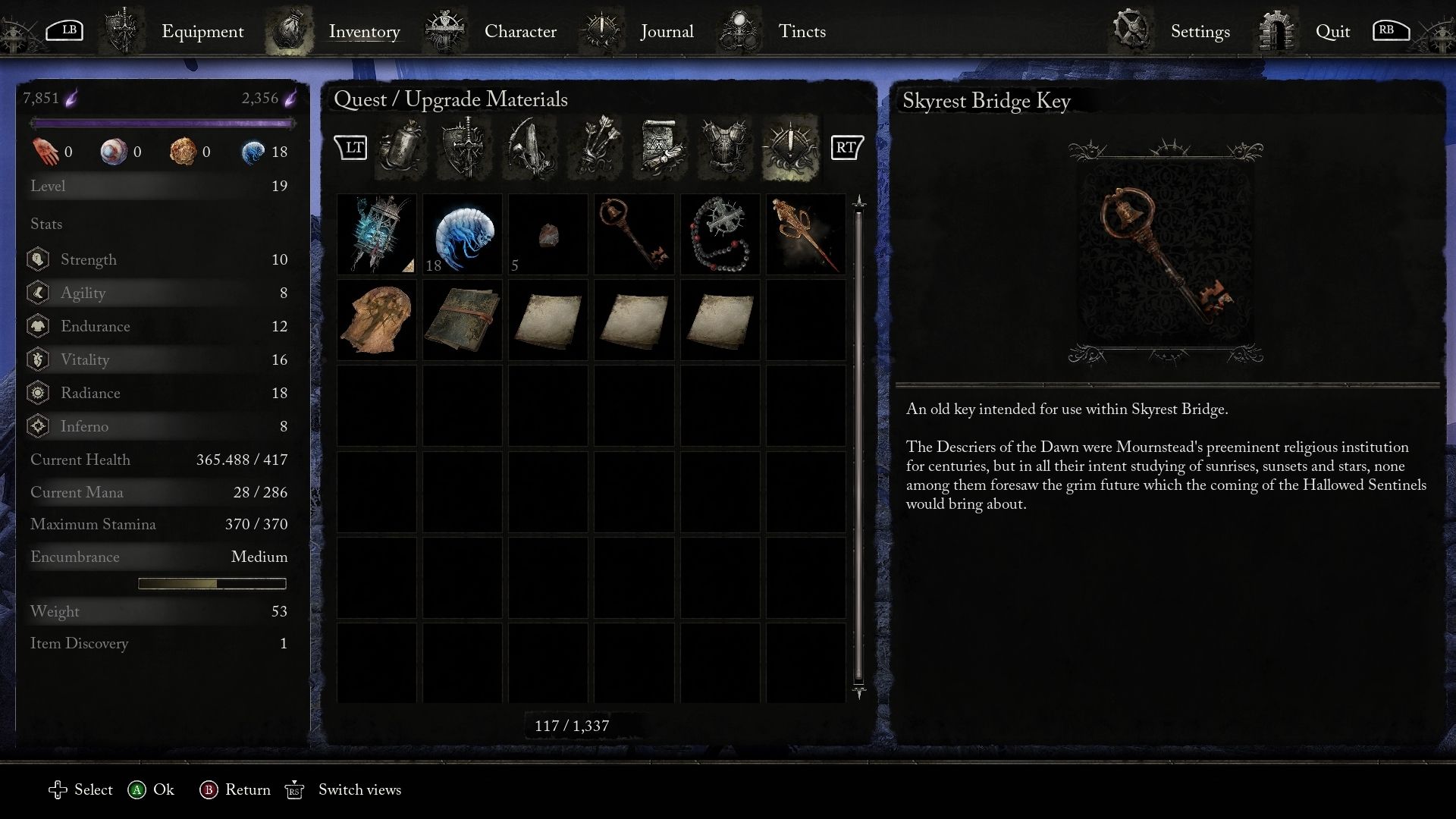 The Skyrest Bridge Key item description Lords of the Fallen