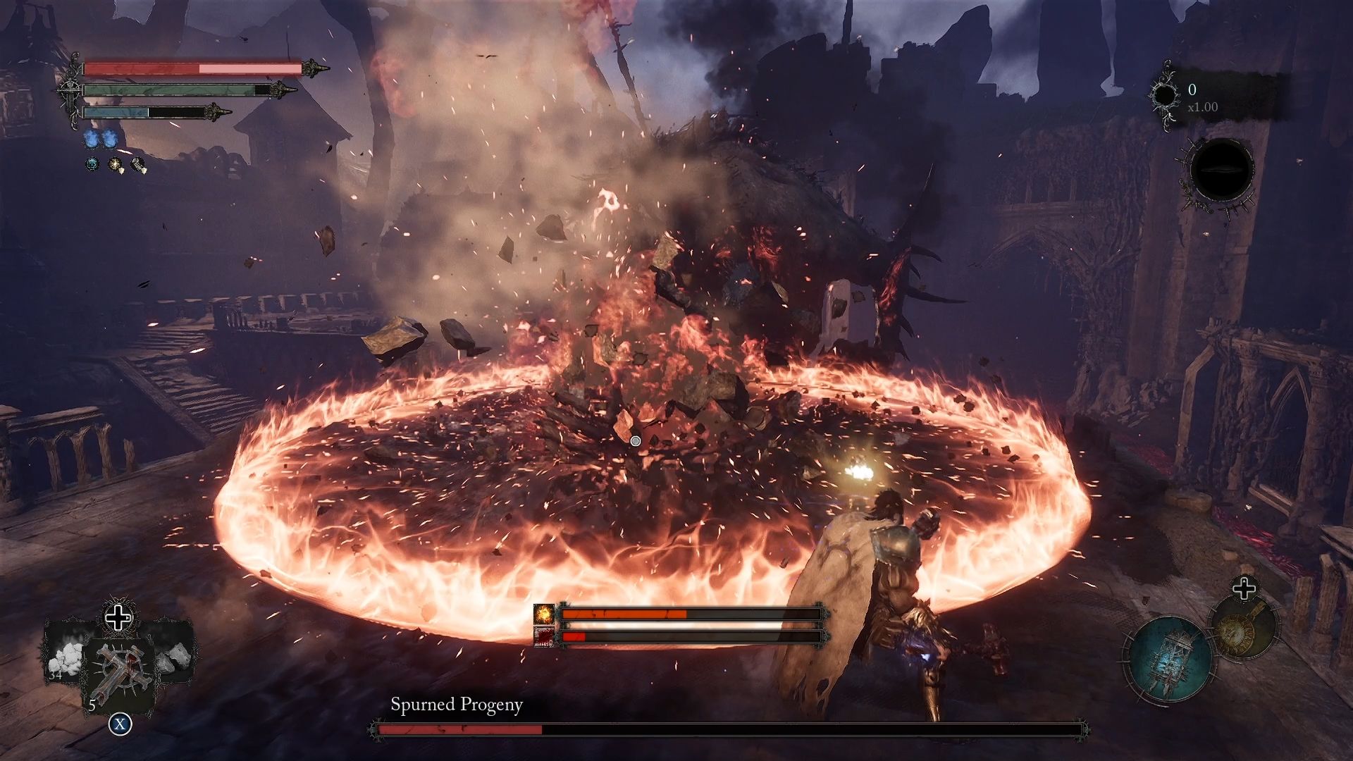 The Spurned Progeny is using his Ignite shockwave attack Lords of the Fallen