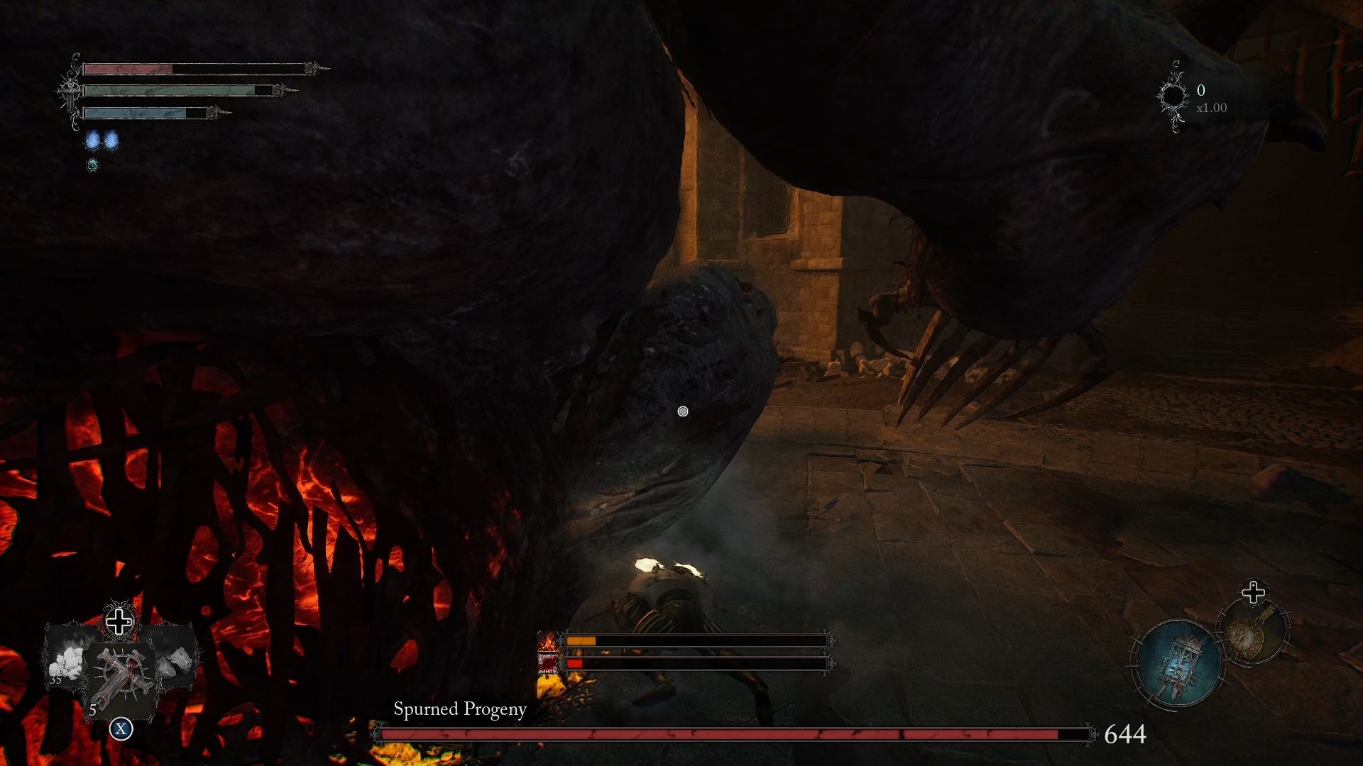 The Spurned Progeny slammed the ground with his body and knocked the player down Lords of the Fallen