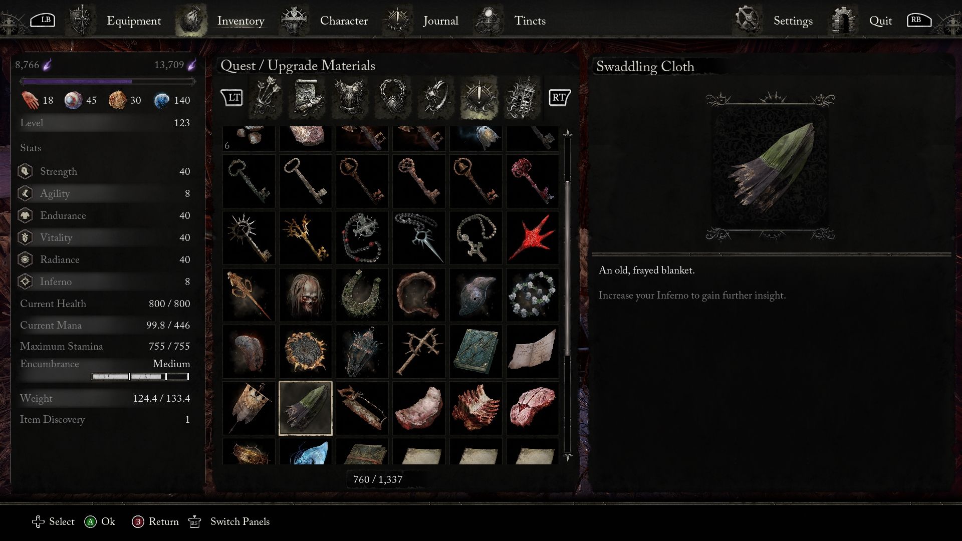 The Swaddling Cloth item description in Lords of the Fallen