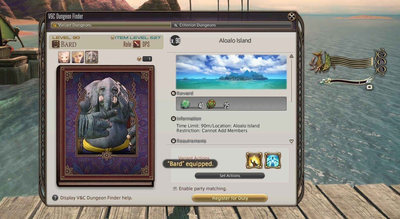 The V&C Dungeon Finder screen in Final Fantasy 14.