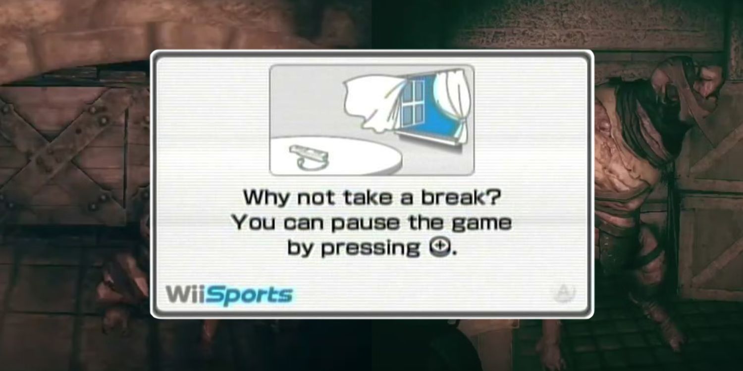 The Wii Sports Take a Break Prompt overlayed over Amnesia Machine For Pigs gameplay