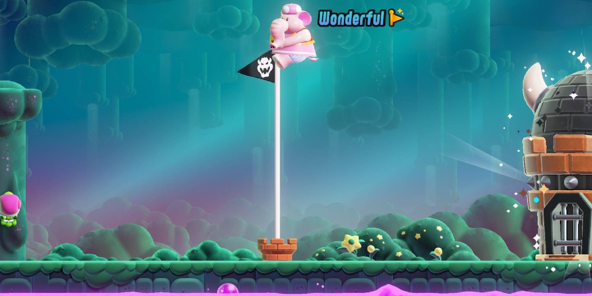 elephant toadette on pole after timed high jump