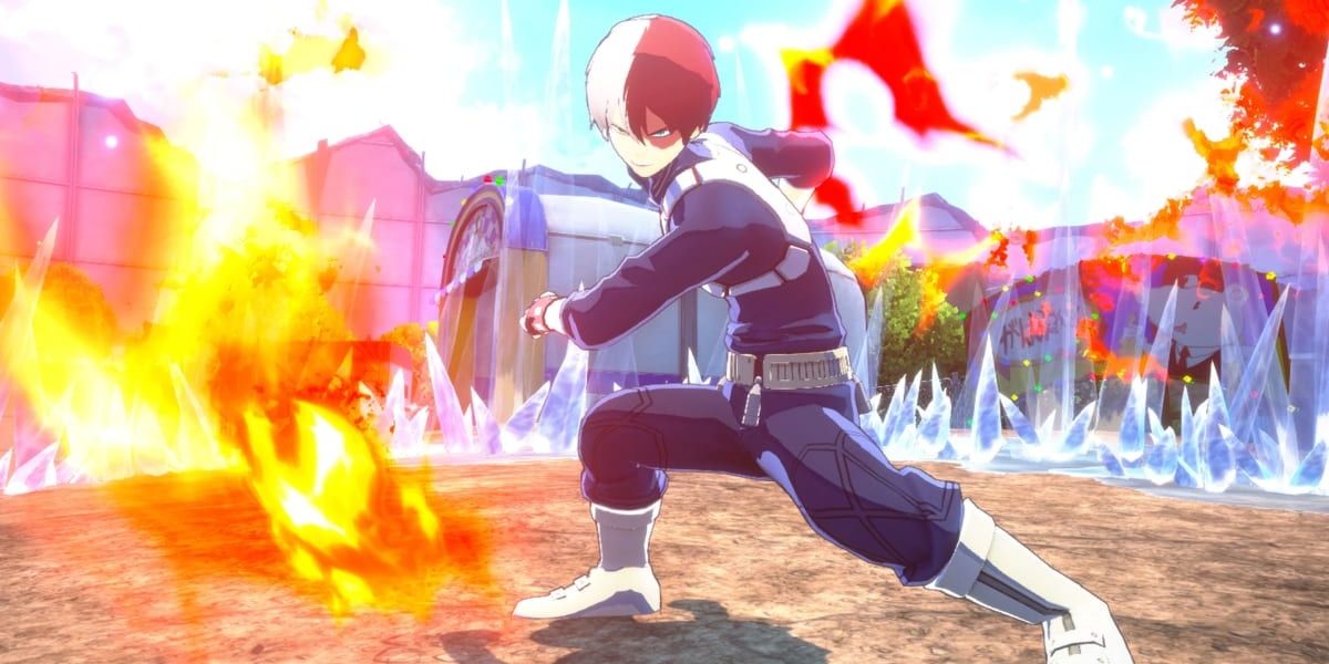 Todoroki uses his flames while surrounded by ice