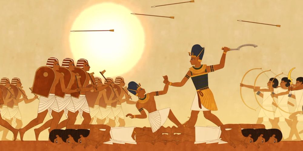 a stylized battle between two Egyptian Pretenders in Total War: Pharaoh