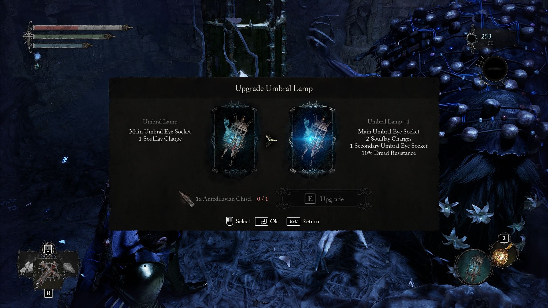 Upgrade Umbral Lamp menu in lords of the fallen