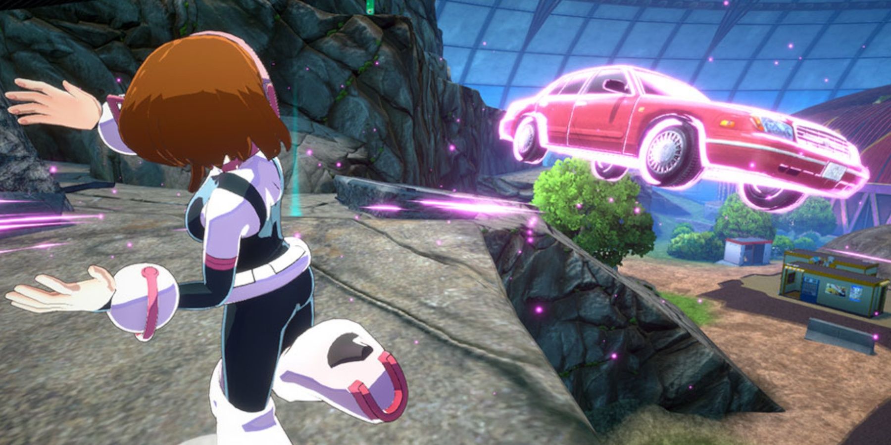 Uraraka lifts a massive car