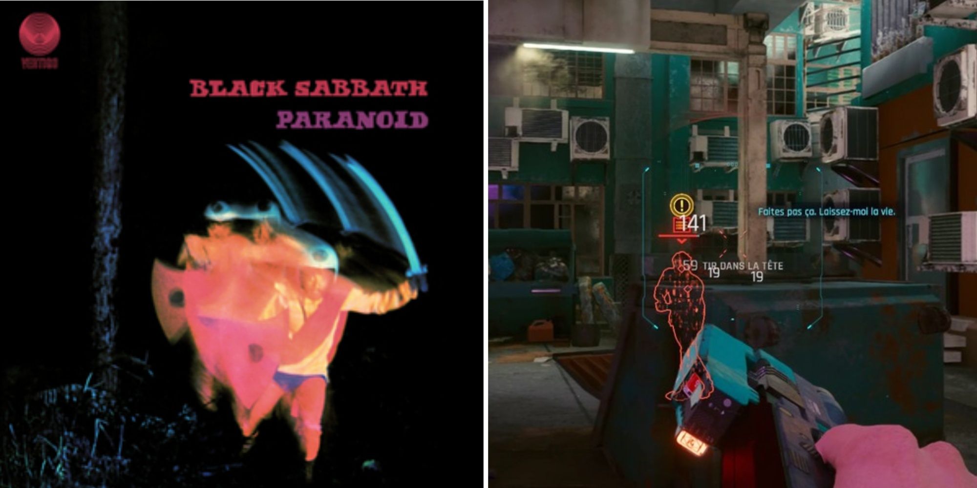 V taking out Frank from the War Pigs quest with album art for the song of the same name