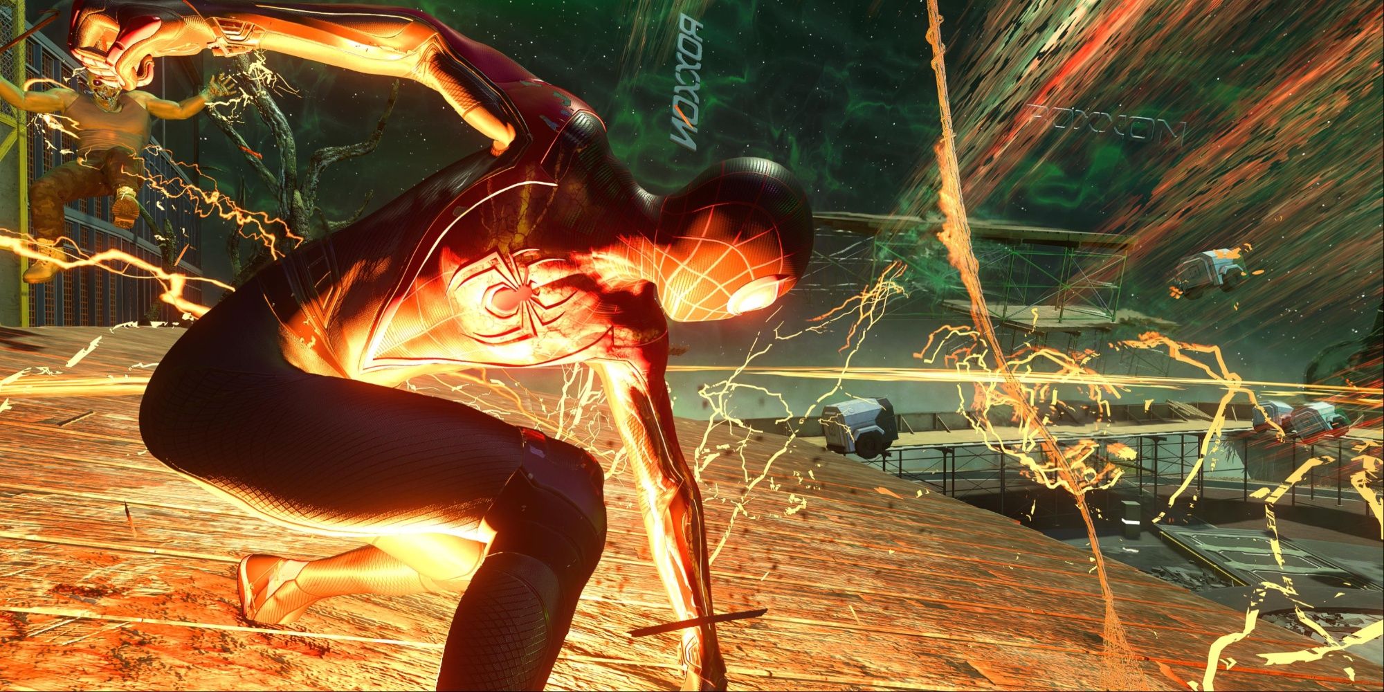 Miles performing the Venom Smash ability in Marvel's Spider-Man 2