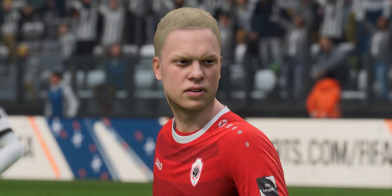 Close up of Arthur Vermeeren, a Royal Antwerp footballer in FIFA/EA Sports FC