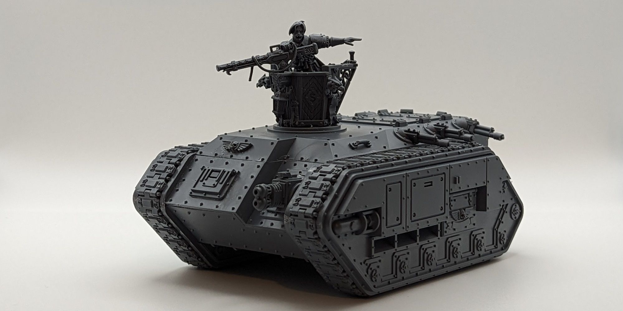 Warhammer Cadian Chimera with a Cities of Sigmar dude in a feudal era turret on top-1