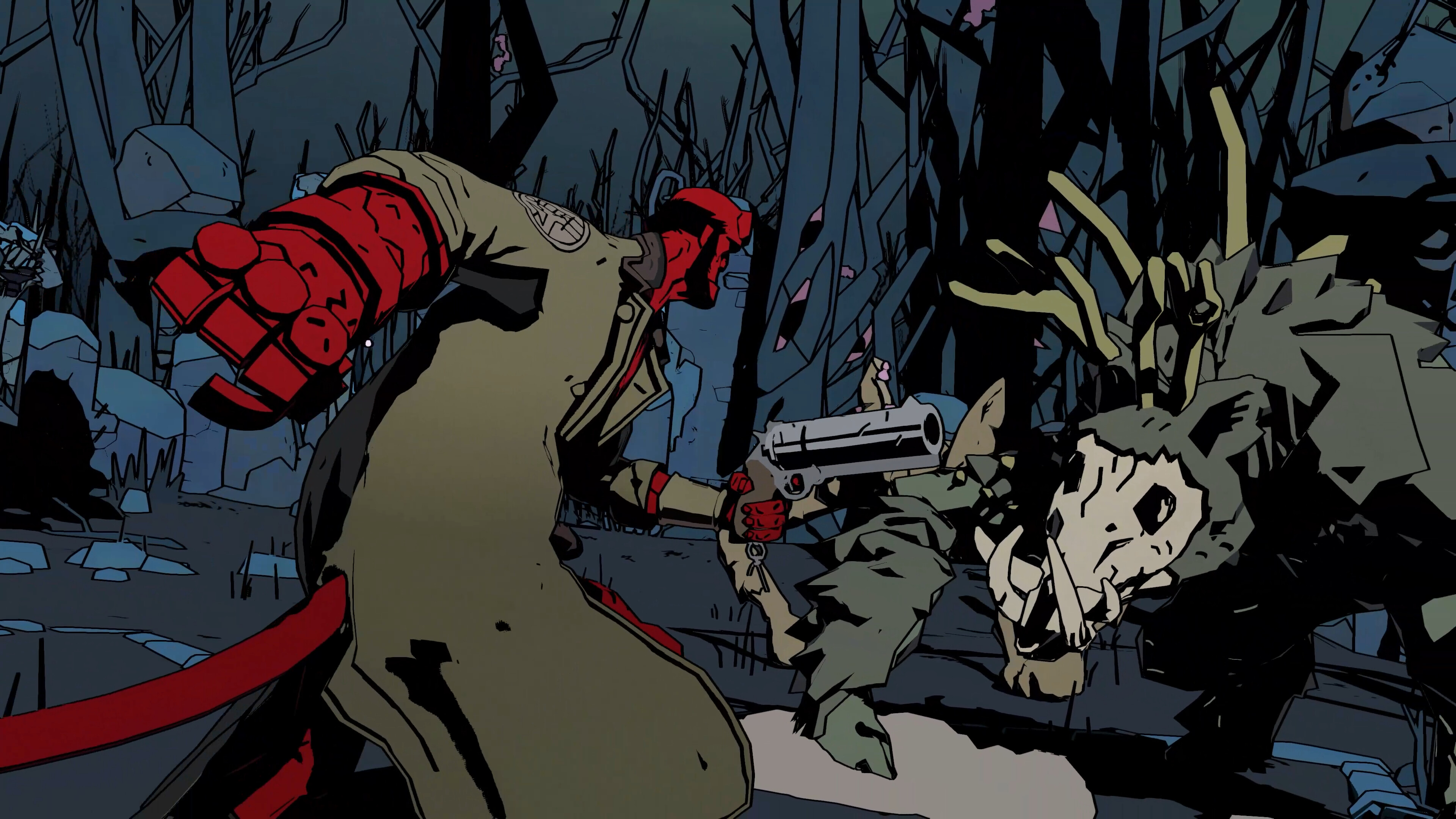 Hellboy dodging an attack in Web of Wyrd.