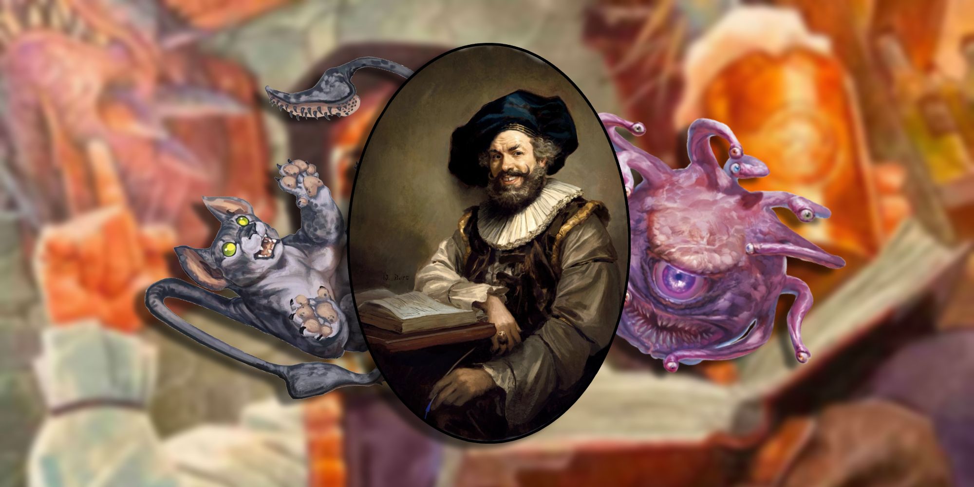 Who is Volo Feature Image Displacer Kitten, Volo, and a Beholder