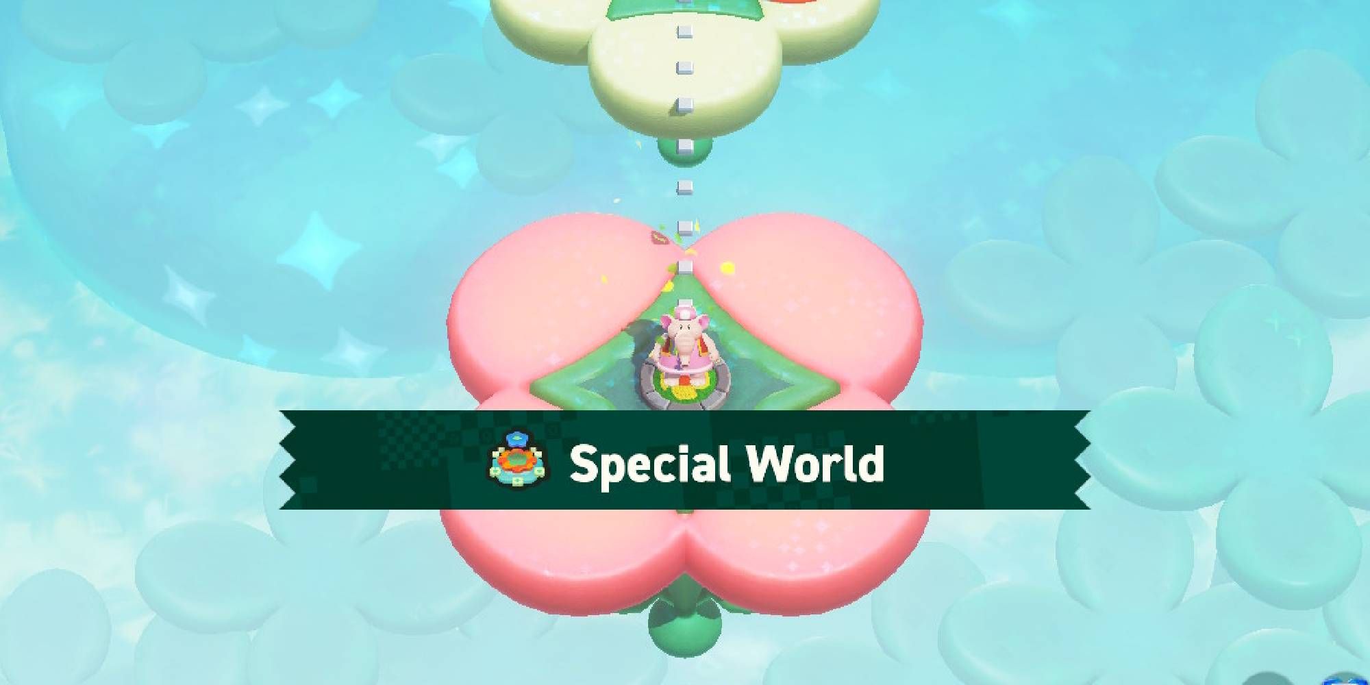 elephant toadette standing at the entrance of special world