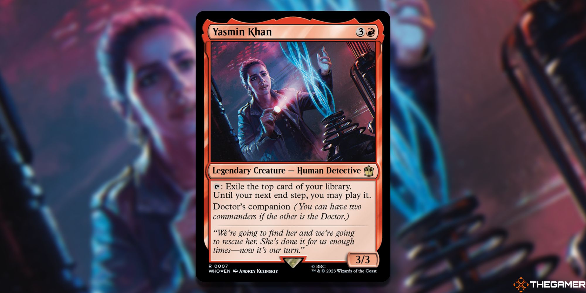 Image of the Yasmin Khan card in Magic: The Gathering, with art by Andrey Kuzinskiy
