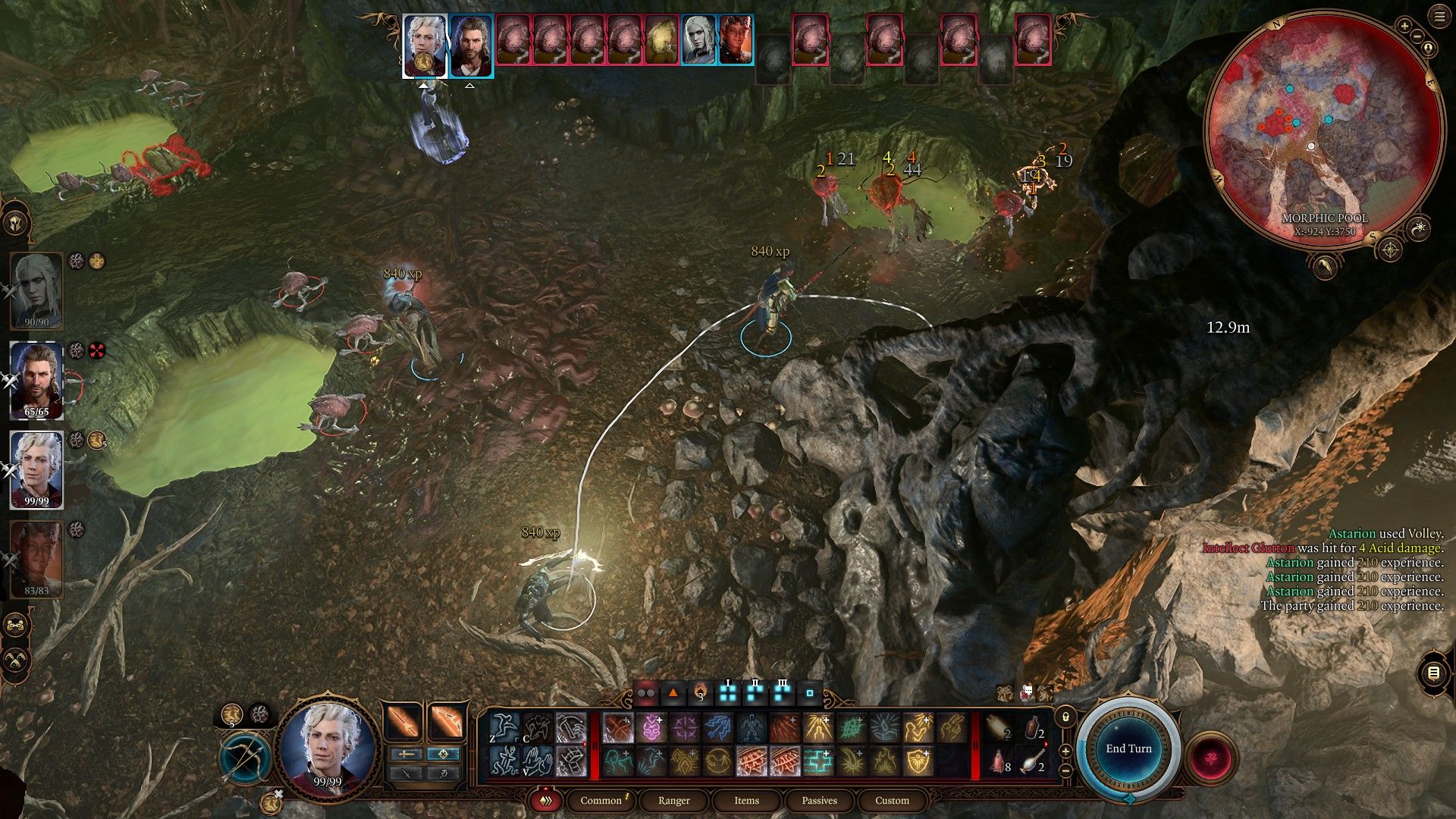 Astarion deals massive damage with Volley attack after reclassing as Cleric Ranger in Baldur's Gate 3